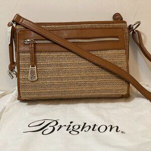 BRIGHTON Brooklyn Organizer Crossbody Bag Leather Straw Tan H72944